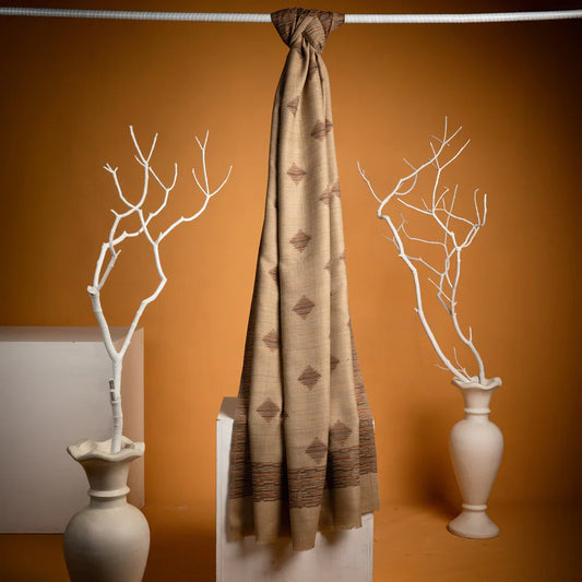 Beige Design Printed Jacquard Shawl