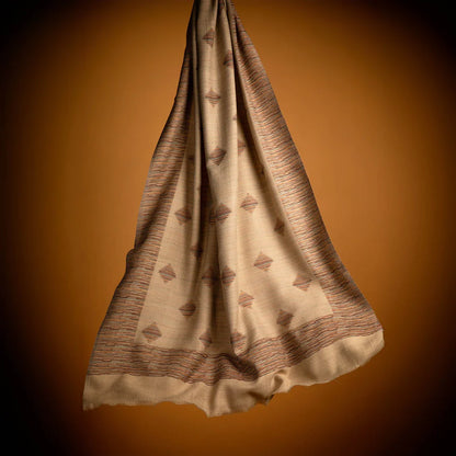 Beige Design Printed Jacquard Shawl