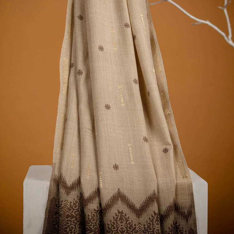 Beige Printed Jacquard Shawl