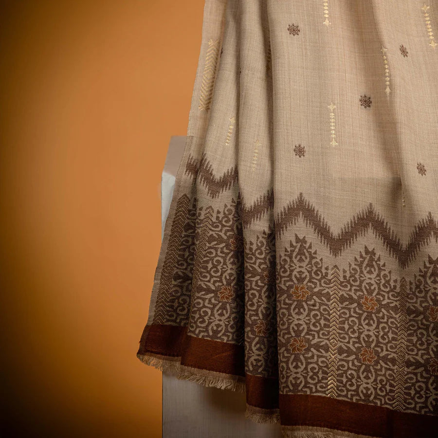 Beige Printed Jacquard Shawl