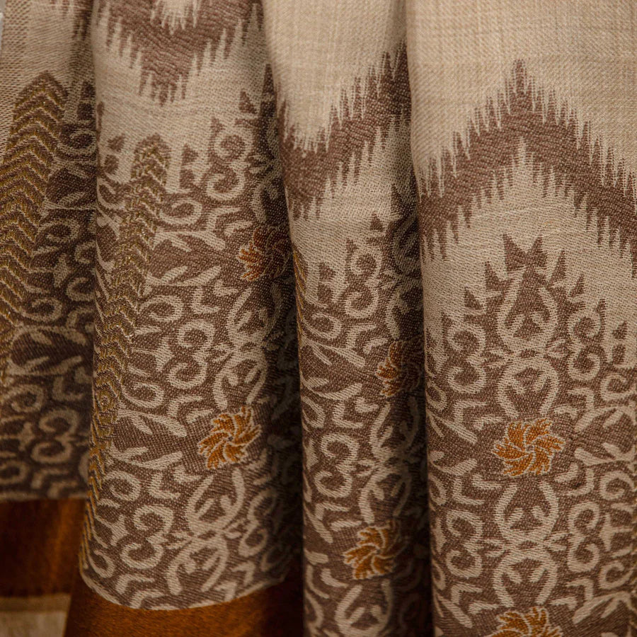 Beige Printed Jacquard Shawl