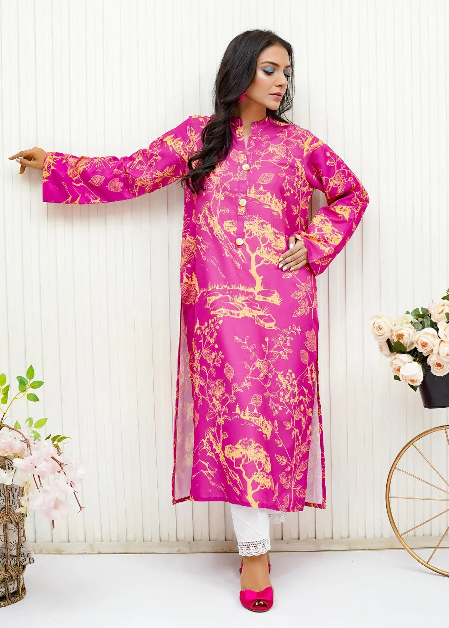 Hot Pink Printed Kurti