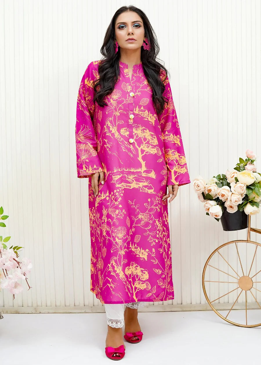 Hot Pink Printed Kurti