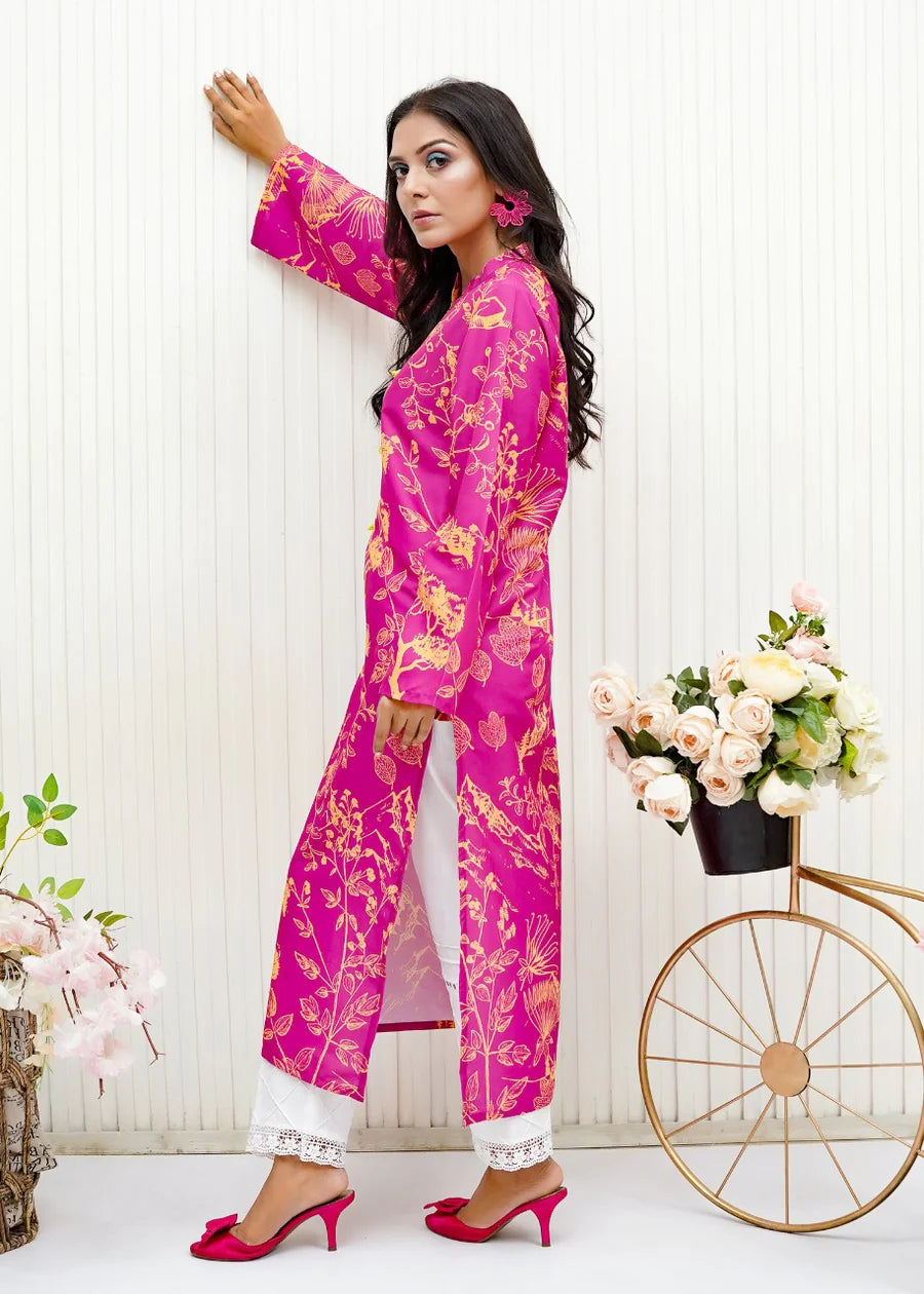 Hot Pink Printed Kurti