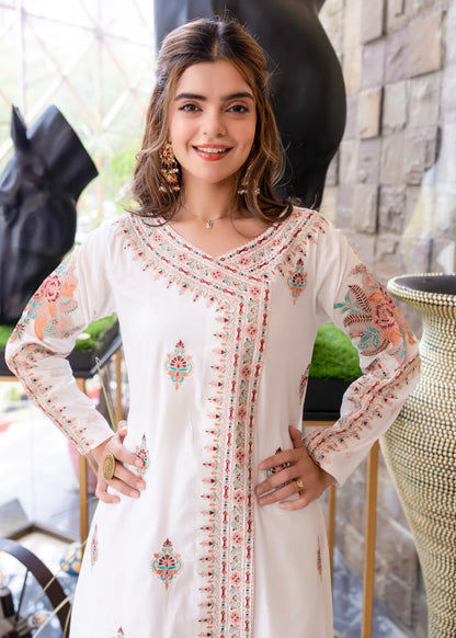 Embroidered Lawn Rose Suit