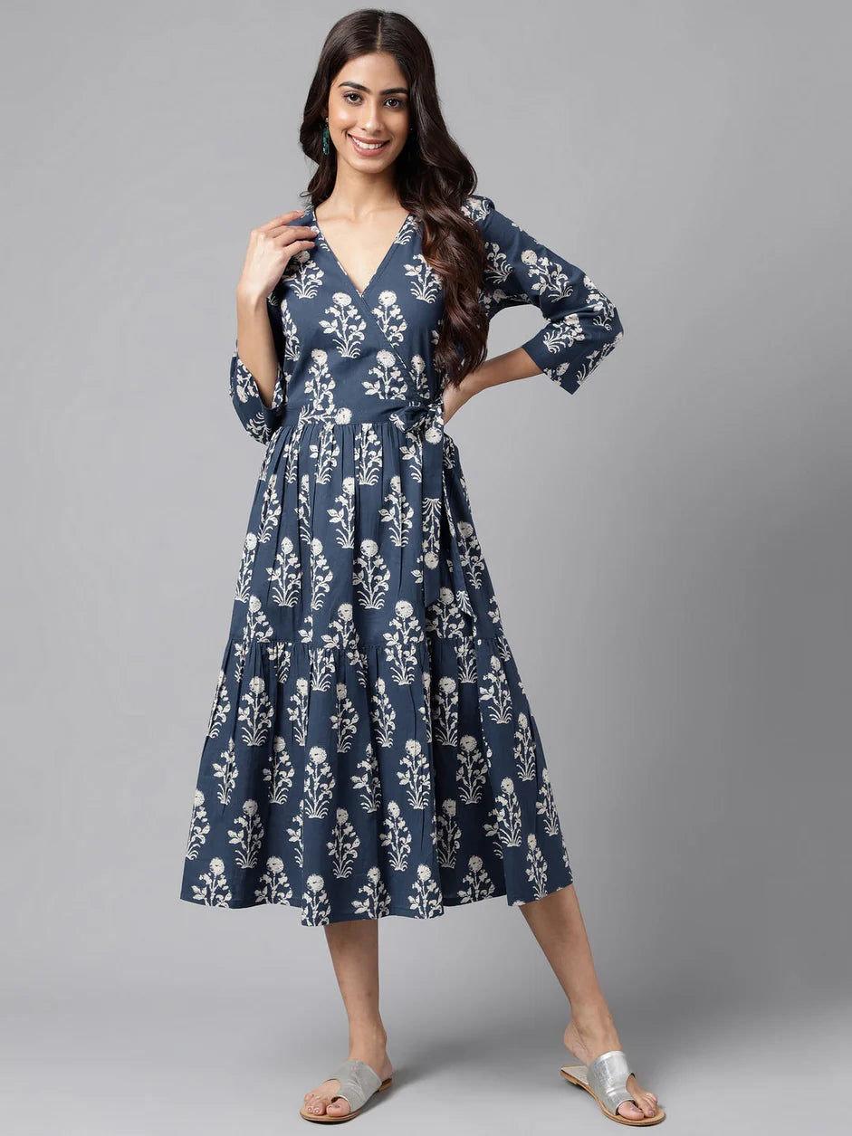 Navy-Blue Floral Summer Dress