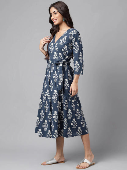 Navy-Blue Floral Summer Dress