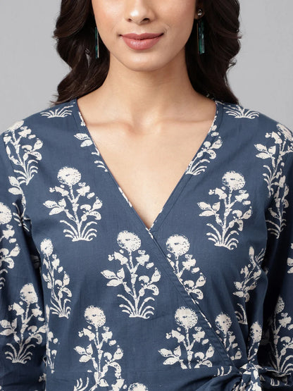 Navy-Blue Floral Summer Dress