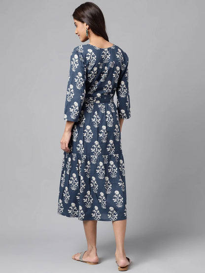 Navy-Blue Floral Summer Dress