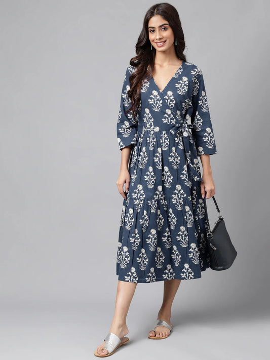 Navy-Blue Floral Summer Dress