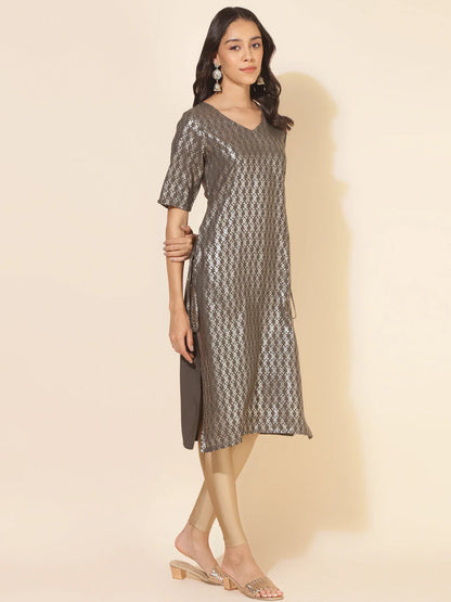 Silver Foil Straight Kurta (Top)