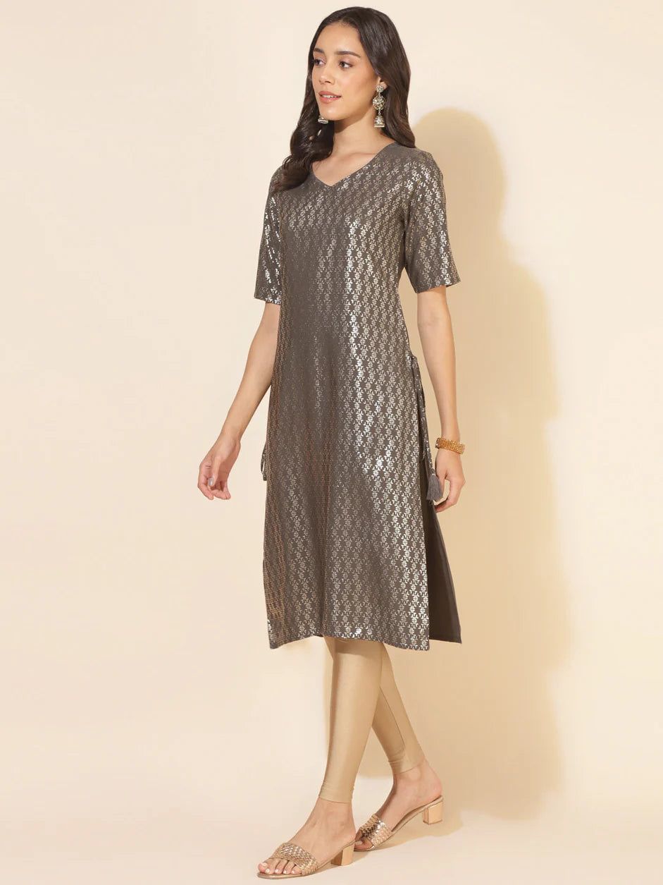 Silver Foil Straight Kurta (Top)