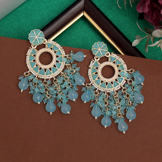 Sky Blue Color Kundan Earrings