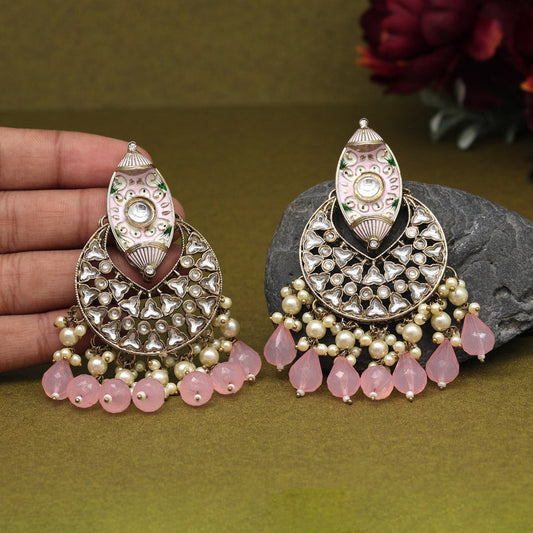 Pink Color Meenakari Kundan Earrings