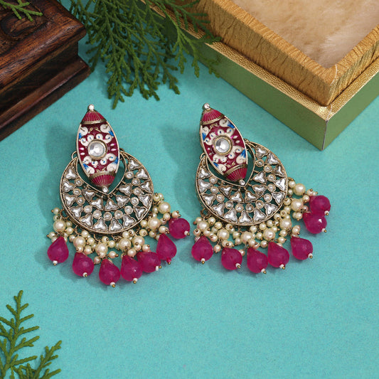 Rani Color Meenakari Kundan Earrings