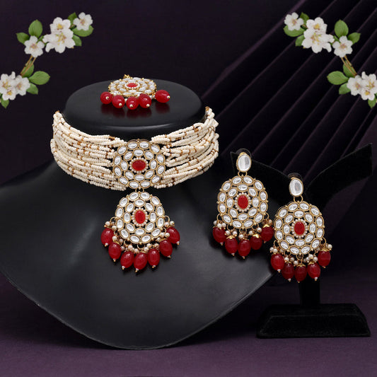 Red Color Choker Kundan Necklace Set