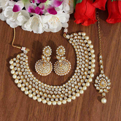 Gold Color Kundan Necklace Set (4-piece)