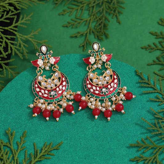 Red Color Meenakari Earrings