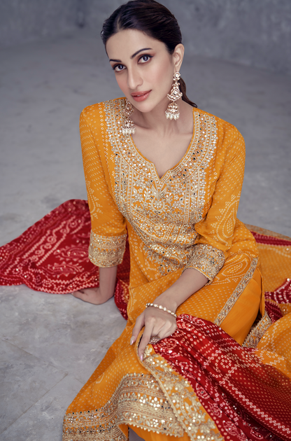 Yellow Chinon Salwar Suit (3-Piece)