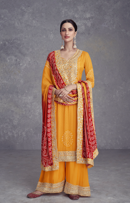 Yellow Chinon Salwar Suit (3-Piece)