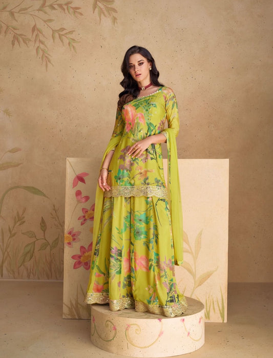 Premium Green Chinon Silk Salwar Suits (3-piece)