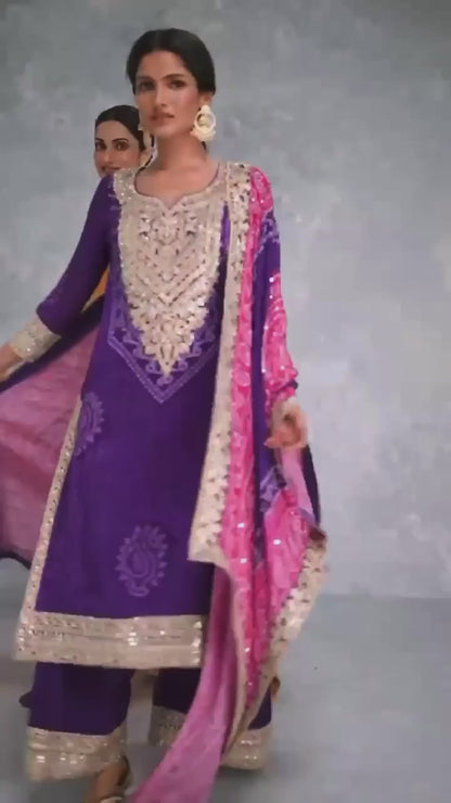 Purple Chinon Salwar Suit (3-Piece)